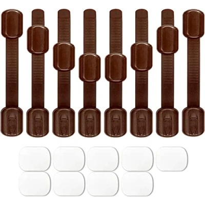 Immagine di 8 confezioni + 9 cuscinetti adesivi extra chiusure di sicurezza per bambini, cinghie regolabili a prova bambino, elettrodomestici, facile da installare e senza bisogno attrezzi