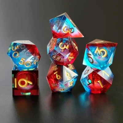 Immagine di Set Dadi D&amp;D 7 Pezzi Sabbie Mobili Resina da Gioco Particolari DND con Bordi Affilati Poliedrici per Dungeon Draghi Pathfinder RPG MTG Confezione Regalo