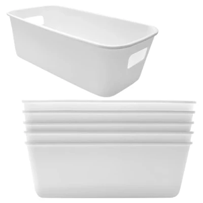 Immagine di Xpieoyrm 6 Pezzi Scatole Portaoggetti 27.5x10.5x9.5cm,Piccole Cestini Plastica,Rettangolo Bianco Contenitore Armadio da Cucina Organizzatore con Maniglie,Cestini Scaffale Contenitori