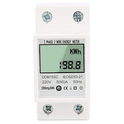 Immagine di Contatore di Energia 2P 5 80A Monofase Display LCD Montaggio su Guida Din KWh Elettronico 220V / 230V