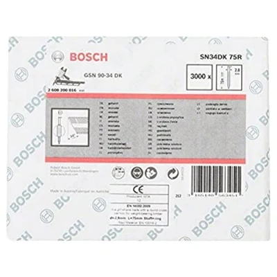 Immagine di Chiodi in stecca con testa a D SN34DK 75R 2,8 mm, 75 scanalato, lucido. 3000 pz. Bosch Accessories 2608200016
