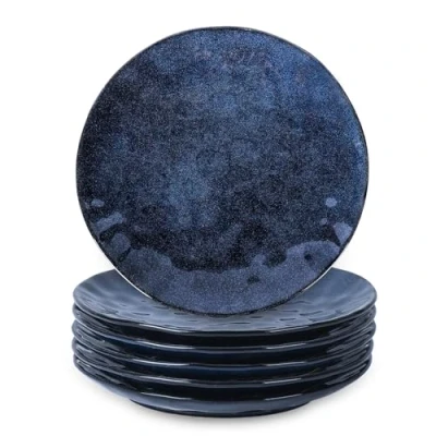 Immagine di vicrays set di piatti piani in ceramica, 25 cm, 6 pezzi, rotondi, forno a microonde, forno, lavabile lavastoviglie, resistente ai graffi, feste, ristoranti (blu)