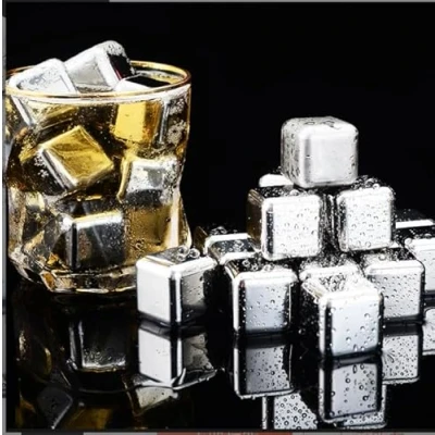 Immagine di Wenrescry Cubetti di ghiaccio in acciaio inox 304, riutilizzabili, con pinza per silicone, bevande, cocktail e molto altro ancora