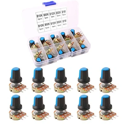 Immagine di FULARR® 10Pcs Premium Lineare Cono Rotativo Potenziometro, Regolabile 3 Terminale B Tipo Rotante Potenziometro con Pomello Berretto, per Arduino (5 Value: B10K, B50K, B100K, B500K, B1M Ohm)