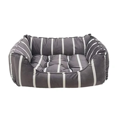 Immagine di Rosewood Cuccia per cani di piccola taglia in palissandro cani, gattini e cuccioli, lavabile lavatrice, super morbido accogliente letto velluto grigio a righe, 50 x 41 13 cm