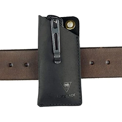 Immagine di VIPERADE PJ11 pelle EDC Pocket Slip per Rebar Kick/coltello a base di erbe Mini coltello Torcia Multitool Fondina in Piccola guaina multiuso cintura con clip