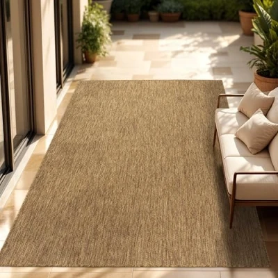 Immagine di Paco Home Tappeto Per Esterno Balcone Terrazza Cucina Monocolore Mélange, Dimensione:120x160 cm, Colore:Caffè