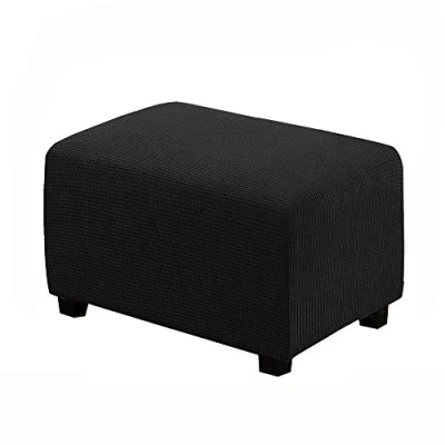 Immagine di WINS Fodera per poggiapiedi rettangolare pouf quadrato, estensibile, divano e rettangolare, colore: nero