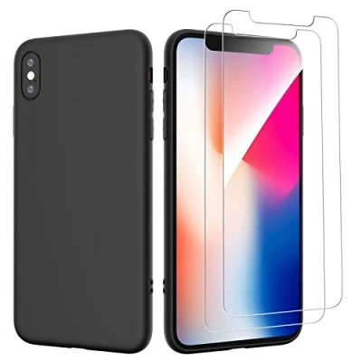 Immagine di NEW&#039;C Cover per iPhone X e Xs in silicone custodia ultra sottile nero 2x vetro temperato Xs, pellicola protettiva schermo