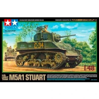 Immagine di TAMIYA 32606 1:48 US M5A1 Stuart Light Tank (1) kit di montaggio in plastica, da assemblare, riproduzione dettagliata, medio, verde
