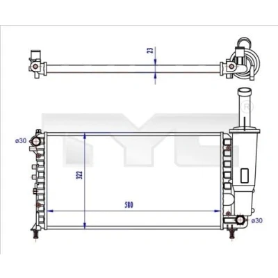 Immagine di TYC 709 0027 R Radiatore motore 580 322 23 Alette di raffreddamento montate meccanicamente FIAT: Punto II Hatchback