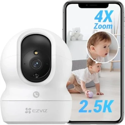 Immagine di EZVIZ Telecamera Wi Fi Interno 2K, Videocamera Sorveglianza 4MP per animali e bambini, Motorizzata a 360, Audio due vie, Funziona Alexa, Avvisi movimento, Visione notturna, Modello CP1