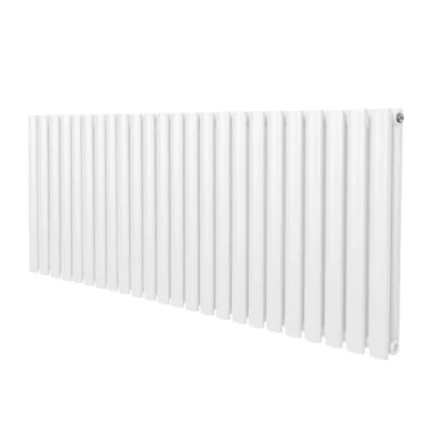 Immagine di Radiatore a colonna ovale 600 mm x 1440mm Designer Doppio pannello Termosifone Bianco Acciaio Inclusi Spazzola per la pulizia Kit di fissaggio e staffe