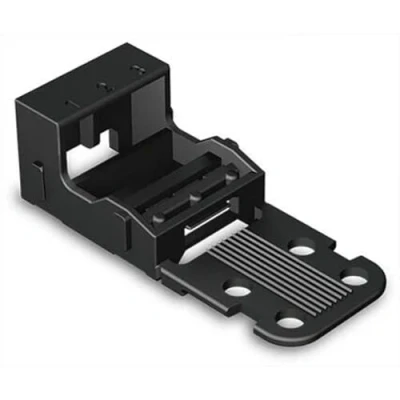 Immagine di WAGO Supporto di montaggio, per morsettiere a 3 conduttori, Serie 221 4 mm², con piedino montaggio scatto orizzontale, nero, 513/000 004 (10 pz)