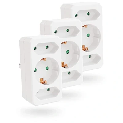 Immagine di greate adattatore presa 3 fold fino a max. 3500W 3x bianco senza cavo multipla per Europlug &amp; Schuko plug