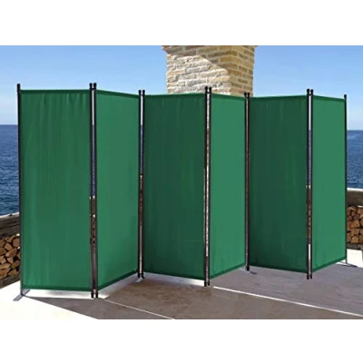 Immagine di QUICK STAR Paravento da Giardino 340 x 165 cm 6 parti pieghevole Divisorio in Tessuto Balcone Protezione della Privacy Verde
