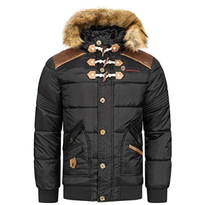 Immagine di Geographical Norway Belphegore Men Distribrands Giacca Calda Uomo Casual Cappotto Cappuccio Antivento Giubbotto Caldo Invernale Giacche Classico Zip Parka (Nero M)