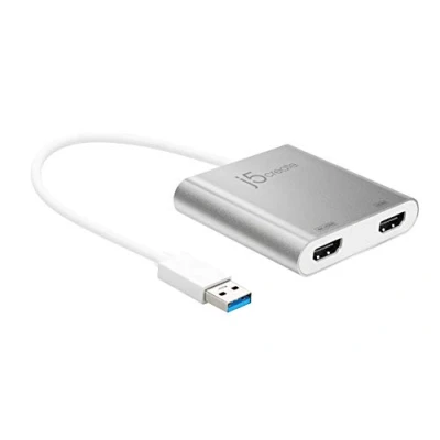 Immagine di j5create Adattatore da USB Tipo a doppio HDMI Convertitore multi display 4K Ultra HD + 1080p Full Compatibile con Windows, Mac, MacBook (JUA365)