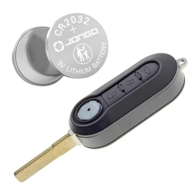 Immagine di Jongo Guscio Chiave con Lama Compatibile Fiat 500, 500L, Bravo, Doblo, Panda, Punto, Stilo, Lancia Musa Batteria Maxell CR2032 Custodia Telecomando Auto 3 Pulsanti