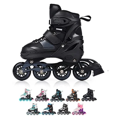 Immagine di Meteor Pattini in Linea Bambini Gioventù Dimensione Regolabile Rollerblades Cuscinetti ABEC 7 Ruote PU (S, ROX Black)