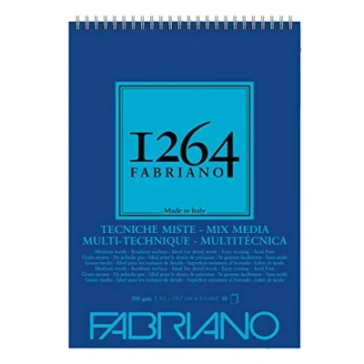 Immagine di Fabriano Honsell 19100644 Quaderno a Spirale Mix 1264, 300 g/m², Formato DIN A3, 30 Fogli, Grana Media, Senza acidi, Adatto per Tutte Le Diverse Tecniche, Carta, Bianco, 40 unità