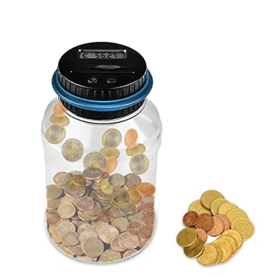 Immagine di Newaner Salvadanaio Elettronico Digitale Adulti con Display Lcd, Trasparente Coin Counting Soldi Scatola, Euro Contatore Automatico Grande, Sicuro Moneta Risparmio Contanti per Bambini (1.8L)
