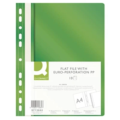 Immagine di Q CONNECT KF15664 Cartellina portadocumenti in plastica, formato A4, 10 pezzi, forata con strisce per scrivere, coperchio trasparente, fori/foratura europea