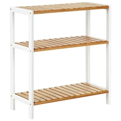 Immagine di SONGMICS Scaffale Portaoggetti in bambù, Scarpiera a 3 Ripiani Multiuso, per Ingresso, Bagno, Soggiorno, Terrazzo, Cucina, Bianco e Color Legno Naturale BCB33WN