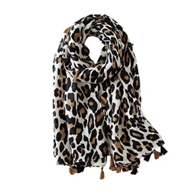 Immagine di KRUIHAN Sciarpa da Donna con Nappe Morbide alla Moda,Sciarpa Leopardata Donna,Sciall Donna,Accessori Maculati Donna,Sciarpa Beige(Stile B/Beige)