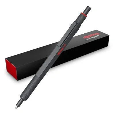 Immagine di Rotring 600 penna a sfera Punta media Inchiostro nero Corpo interamente in metallo Pietra scura Impugnatura zigrinata antiscivolo e fusto esagonale Ricaricabile