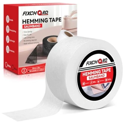 Immagine di FIXCHORD Nastro Termoadesivo per Orlo, Wonder Web Orli, Termoadesivo, Tessuti Fusibili Extra Forte Abbigliamento, Tende, Stiratura e Incollaggio, Bianco, 30M*50MM