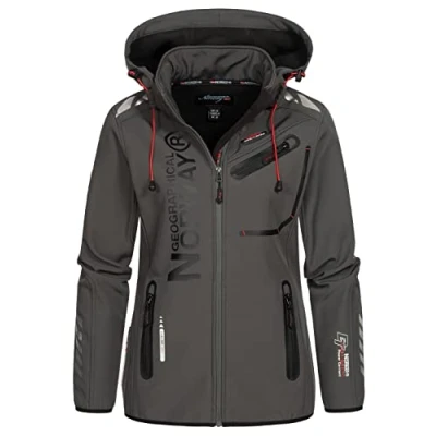 Immagine di Geographical Norway REINE LADY Giacca Softshell Impermeabile Donna Cappuccio Softshelljacke Invernale Antivento Attività All&#039;aperto Regolabile (Grigio/Nero M) Taglia 2