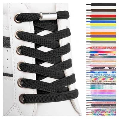 Immagine di SULPO Lacci scarpe elastici con chiusura rapida in metallo senza legatura piatti silicone nodo per adulti e bambini Stringhe elastiche