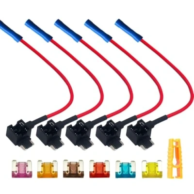 Immagine di QitinDasen 5Pcs Premium 12V / 24V Basso Profilo Add A Circuit Portafusibile, Lama Fusibile Tap Adattatore, con Estrattore, Fascette, 6Pcs Micro (3A, 5A, 7.5A, 10A, 15A, 20A)