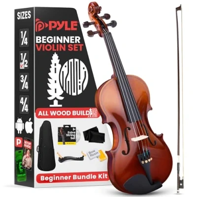 Immagine di Pyle Set di Violino Mezza Dimensione per Principianti, Bambini e Adulti, 1/2 50,5 Centimetri, Strumento Musicale con Custodia Rigida, Pece, Archetto, Accordatore