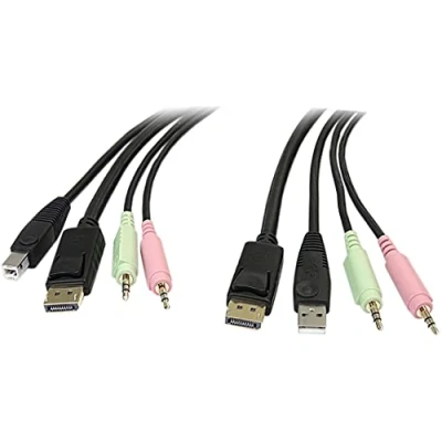 Immagine di StarTech.com Cavo switch KVM DisplayPort USB 4 in 1 con audio e microfono 1,8 m