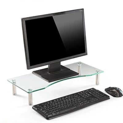 Immagine di Ttap Supporto per monitor in vetro trasparente, computer e TV, altezza regolabile, 56 cm x 24 9 (altezza trasparente)