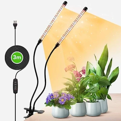 Immagine di COKOLILA 2 Teste Lampada per piante, 160 LEDs luce piante spettro completo, Luci 3000K 5000K 660nm da interno con timer, 3 modalità, ideale piccole (senza adattatore)