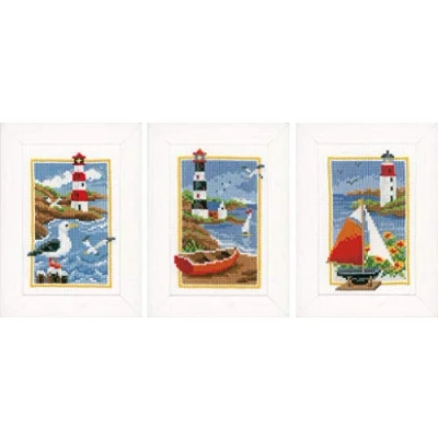 Immagine di Vervaco Miniaturen Leuchttürme, 3er Set, Zählmuster Confezione per Ricamo a Punto Croce, Cotone, Multicolore, 8.0 x 12.0 0,3 cm, 3 unità