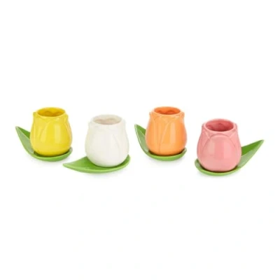 Immagine di Balvi Set di Tazze da caffè Tulip Colore Bianco/Giallo 4 a Forma Tulipano e Piatti