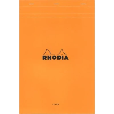 Immagine di Rhodia 19600 O Set di 1 blocchi note con copertina e 80 fogli staccabili formato A4+ a righe margine, colore: arancione
