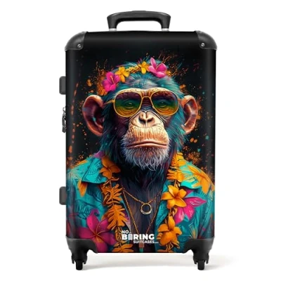 Immagine di NoBoringSuitcases.com Valigia, Valigia Grande, Trolley Medio, Serratura TSA, Media, 20 kg, Valigie, Grande 23 kg (67cm 72L), (Scimpanzé Blu)