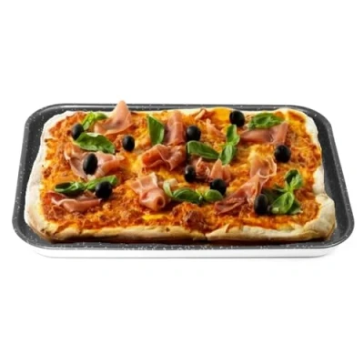Immagine di NAMAI Teglia Pizza Rettangolare 40x28cm Antiaderente Materiale Alluminio Design Effetto Pietra Accessori da Forno(40cm x 28cm)