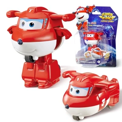 Immagine di Super Wings Giocattoli Transformer Jett, Figura d&#039;azione 2 in 1, Aereo robot giocattolo da 5 cm, Transformer, adatto a bambini e bambine dai 3 anni su