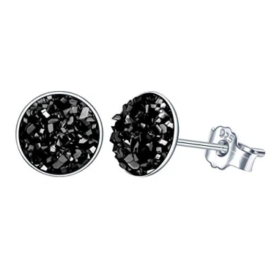 Immagine di Yumilok Orecchini da donna in Argento sterling 925, rotondi, con cristalli, 8 mm, blu, nero, bianco, set di gioielli per ragazze, Zirconia cubica