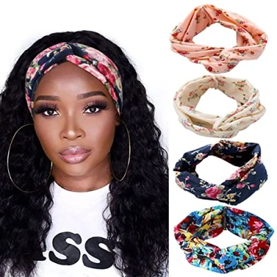 Immagine di DRESHOW 4 Pezzi Fasce per Capelli Donna Elastica Turbante Fascia Cerchietti Annodato Accessori