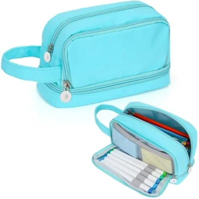 Immagine di Alyvisun Astuccio Scuola, di Grande Capacità con 3 Scomparti per Bambina Ragazzo, Portapenne Organizer Resistente Pencil Case Maniglia Scuola e Ufficio (Blu)
