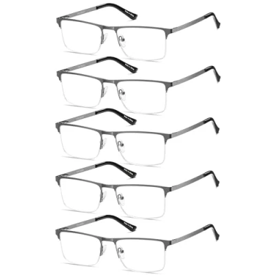 Immagine di Eyecedar Amcedar 5 pack Occhiali da Lettura Uomo Mezza Cornice Stile Acciaio Inossidabile Materiale Metallo Primavera Cerniere Compresi Computer +1.50