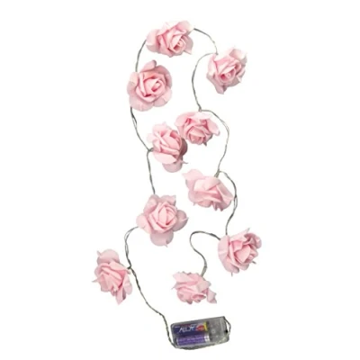 Immagine di Flair Flower Catena di Rose a LED con 10 Fiori, in plastica, Rosa, 100 x 6 cm