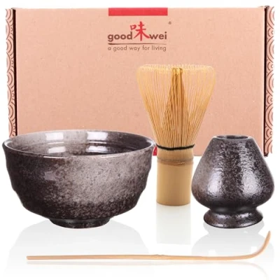 Immagine di Goodwei Set di tè Matcha Giapponese con titulare Chasentate (Goma), Ceramica, 180 ml